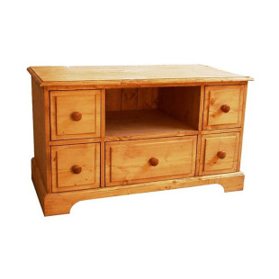 Stolek televizní s 5 zásuvkami a policí uprostřed patří mezi nábytek, který si ve vaší domácnosti své místo jistě najde. Stolek je celý ze 100% masivu, tudíž je velmi pevný